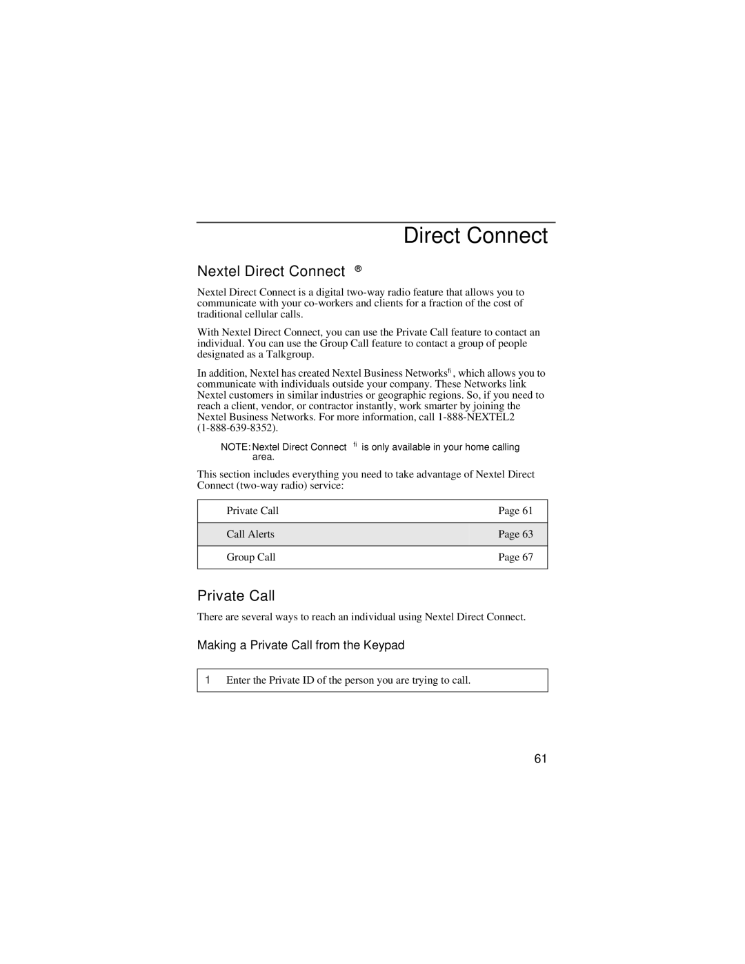 Motorola i55sr manual Nextel Direct Connect, Making a Private Call from the Keypad 