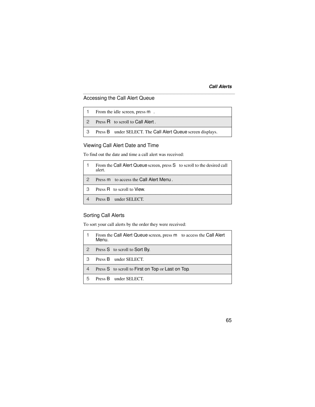 Motorola i55sr manual Accessing the Call Alert Queue, Viewing Call Alert Date and Time, Sorting Call Alerts 