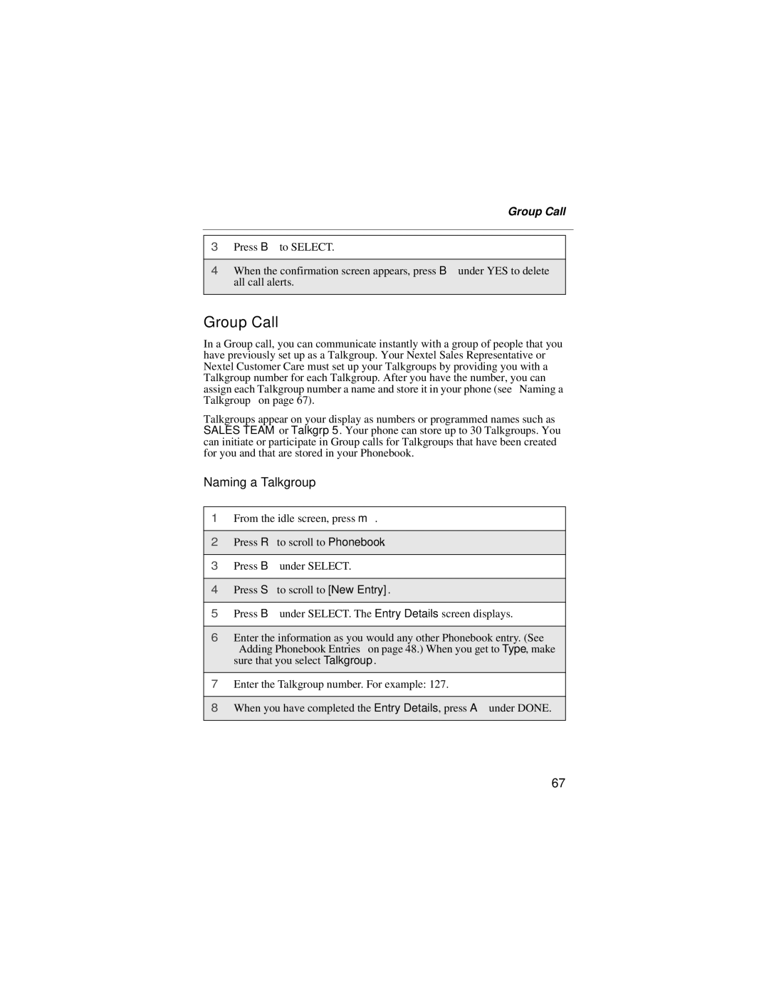 Motorola i55sr manual Group Call, Naming a Talkgroup 