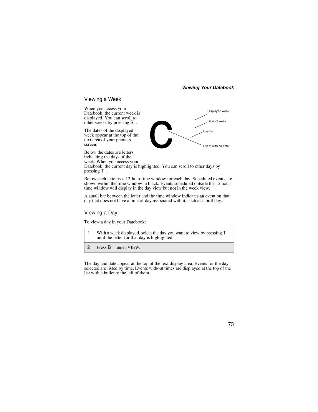 Motorola i55sr manual Viewing a Week, Viewing a Day, Viewing Your Datebook 