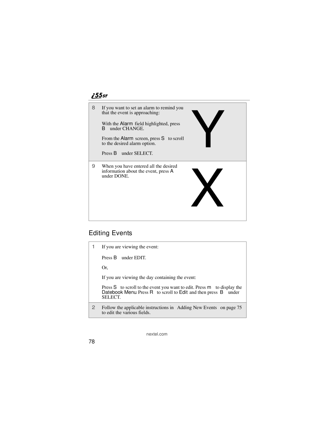 Motorola i55sr manual Editing Events 