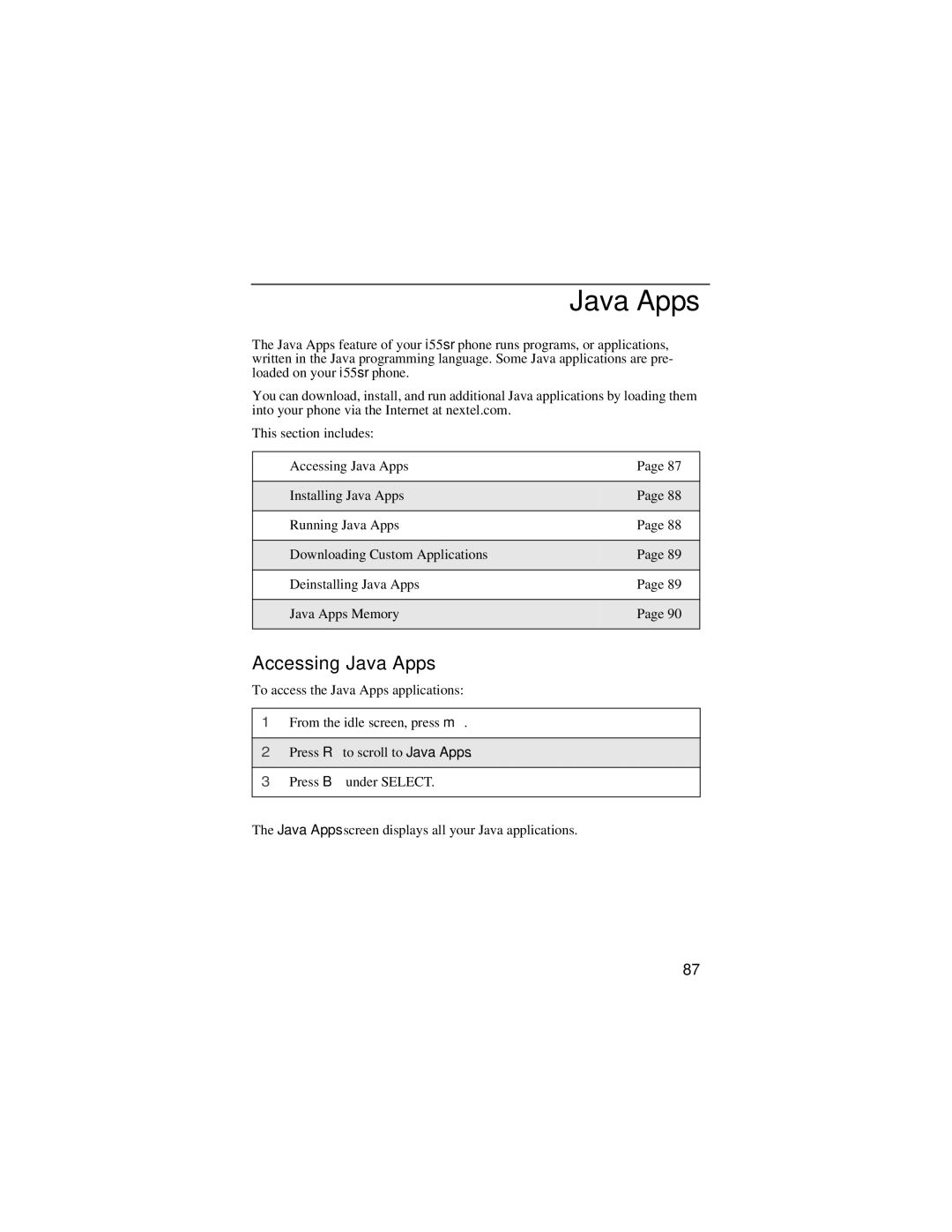 Motorola i55sr manual Accessing Java Apps 