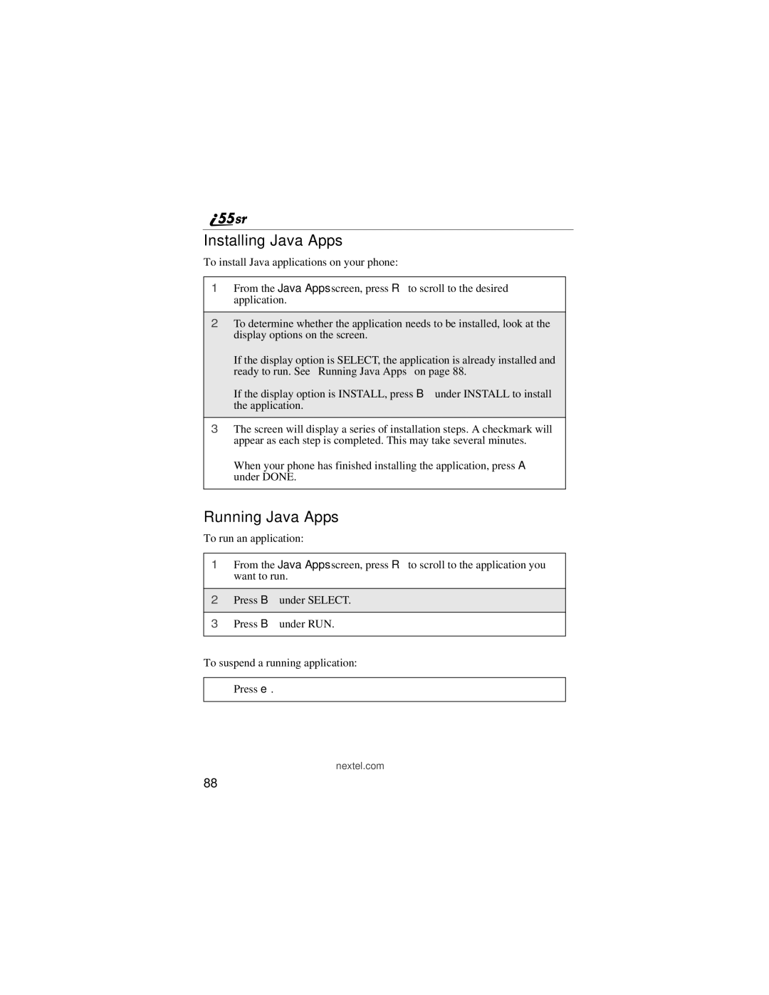 Motorola i55sr manual Installing Java Apps, Running Java Apps 