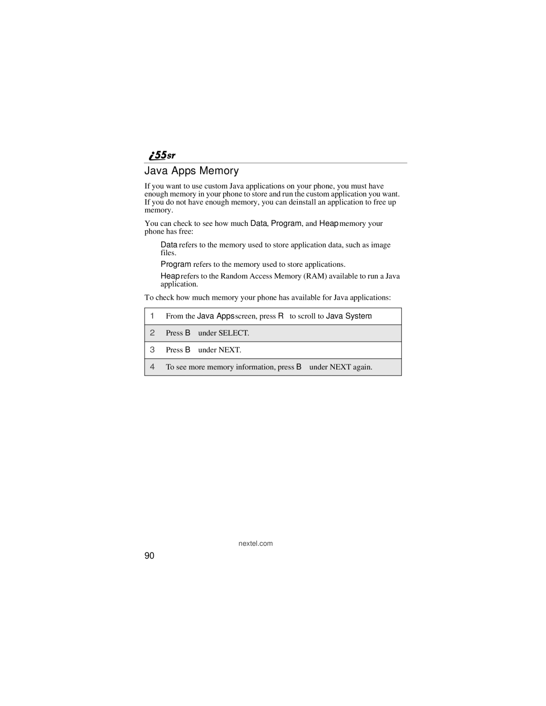Motorola i55sr manual Java Apps Memory 