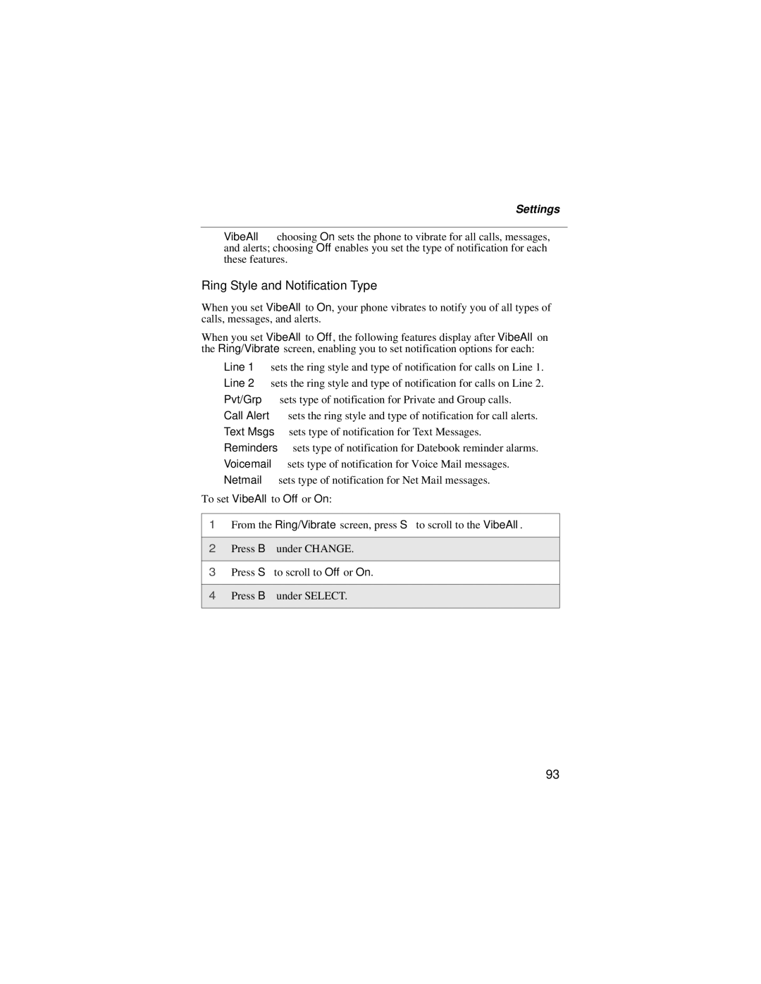 Motorola i55sr manual Ring Style and Notification Type, Settings 