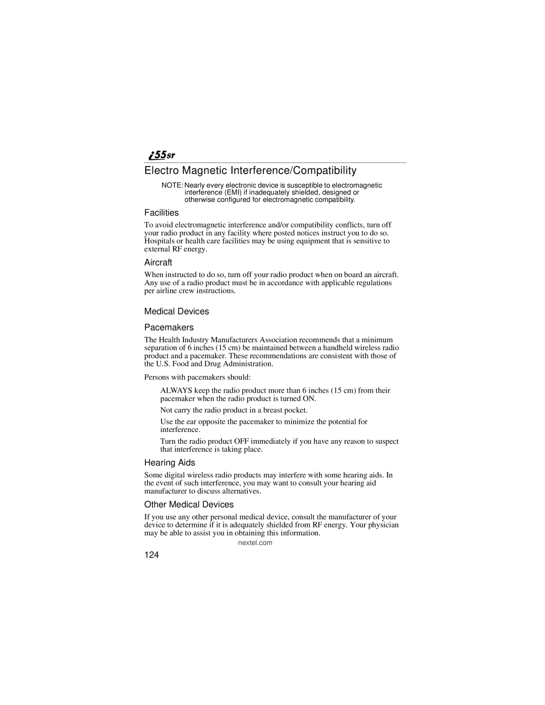 Motorola i55sr manual Electro Magnetic Interference/Compatibility 