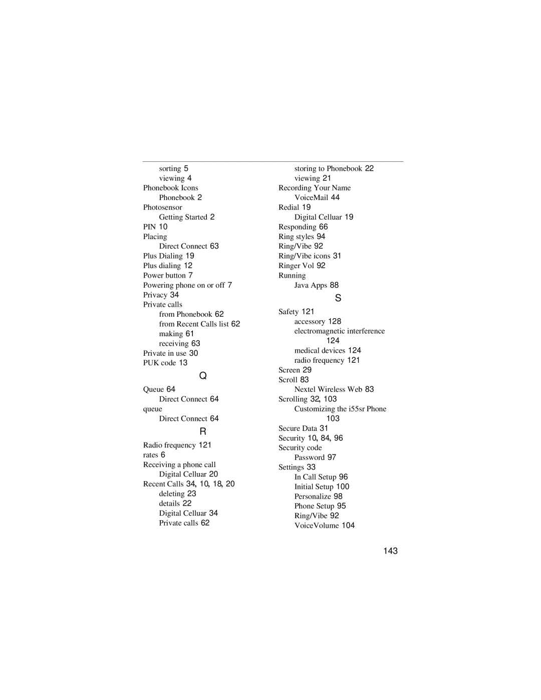 Motorola i55sr manual 143, 124, 103 