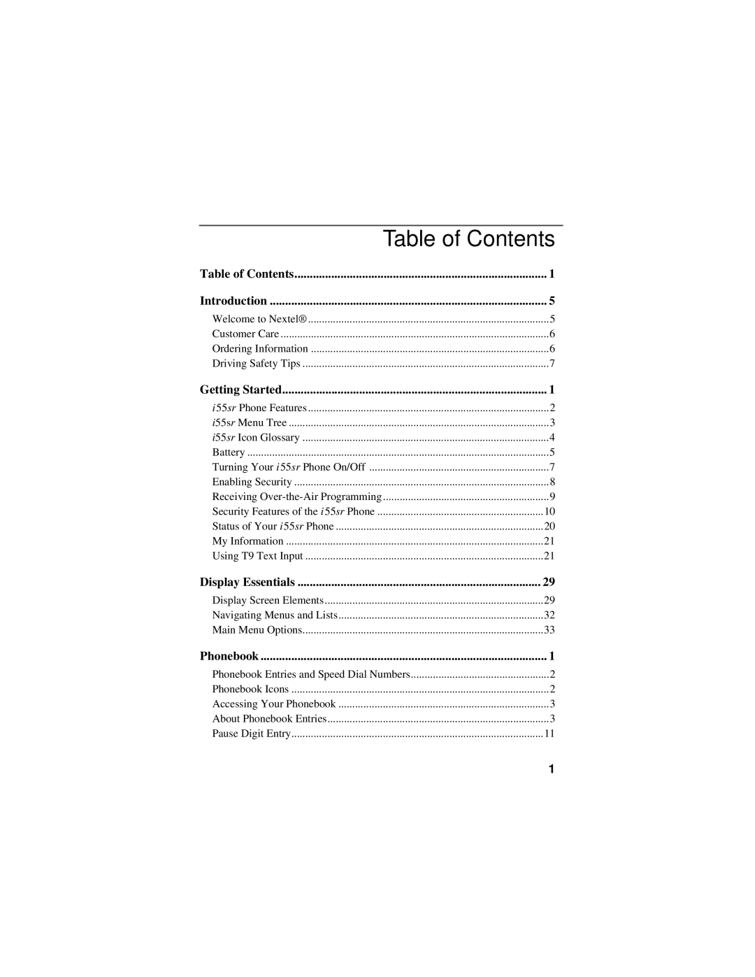 Motorola i55sr manual Table of Contents 