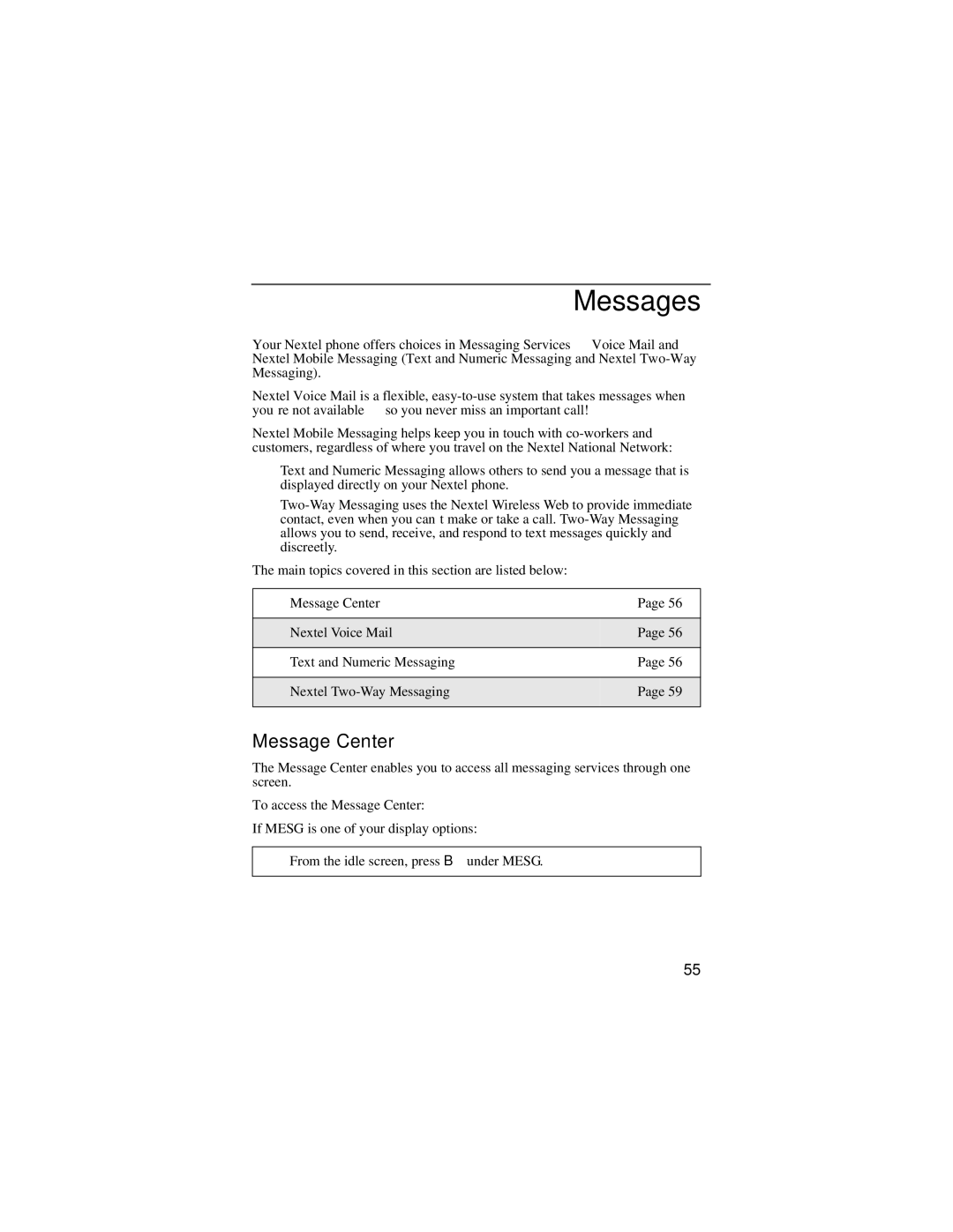 Motorola i55sr manual Messages, Message Center 