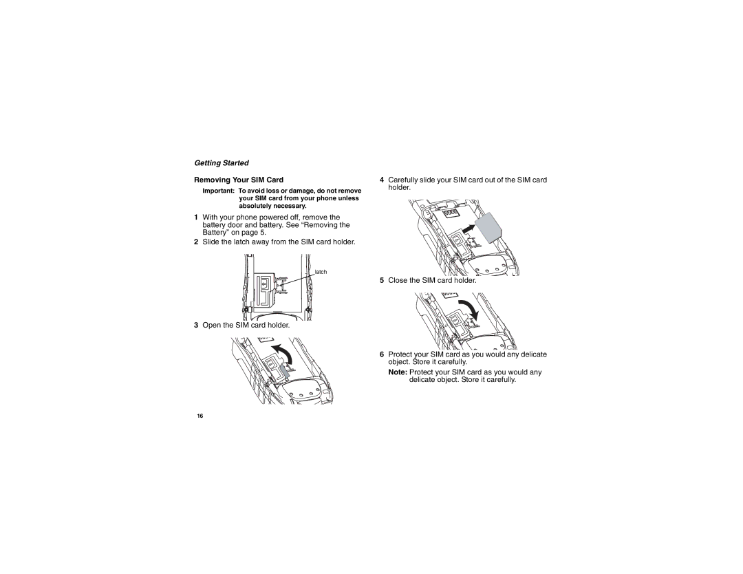 Motorola I560BLKSPT manual Removing Your SIM Card 