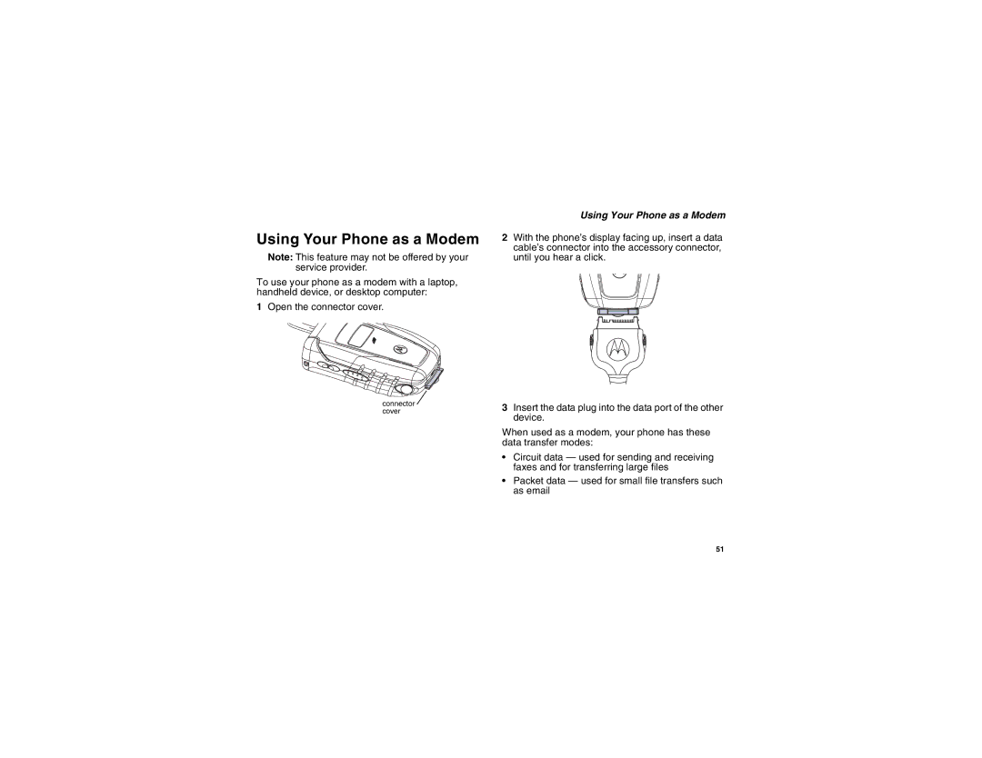 Motorola I560BLKSPT manual Using Your Phone as a Modem 