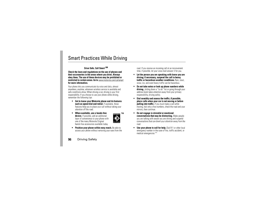 Motorola i570 manual Smart Practices While Driving, Driving Safety 