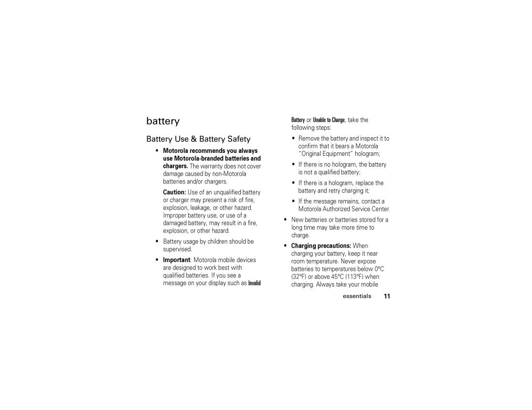 Motorola i570 manual Battery Use & Battery Safety 