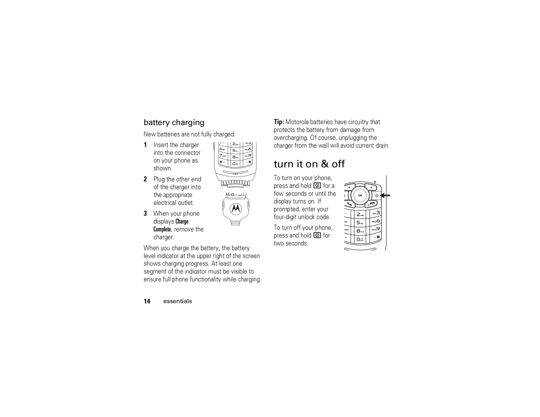 Motorola i570 manual Turn it on & off, Battery charging 