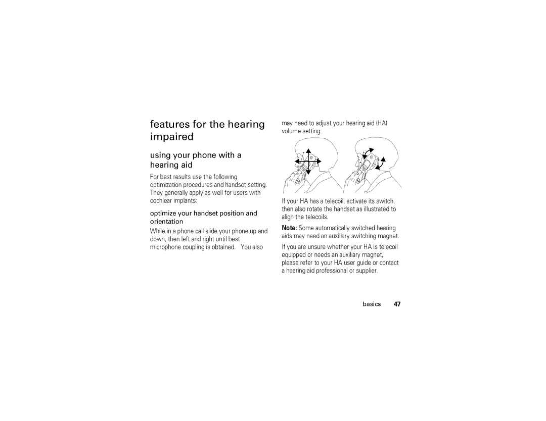 Motorola i570 manual Features for the hearing impaired, Using your phone with a hearing aid 