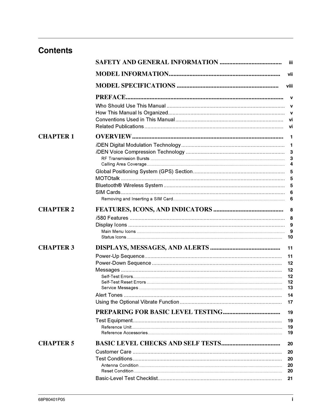 Motorola I580 service manual Contents 