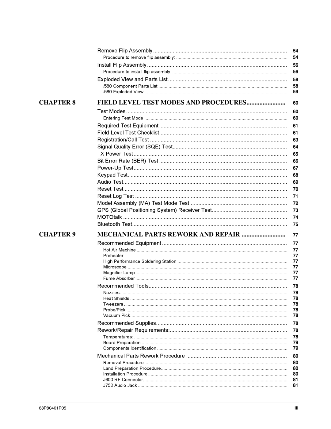 Motorola I580 service manual Chapter Field Level Test Modes and Procedures 