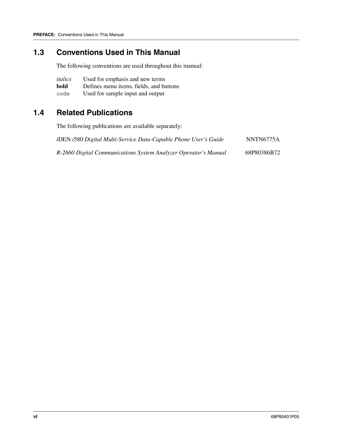 Motorola I580 service manual Conventions Used in This Manual, Related Publications 