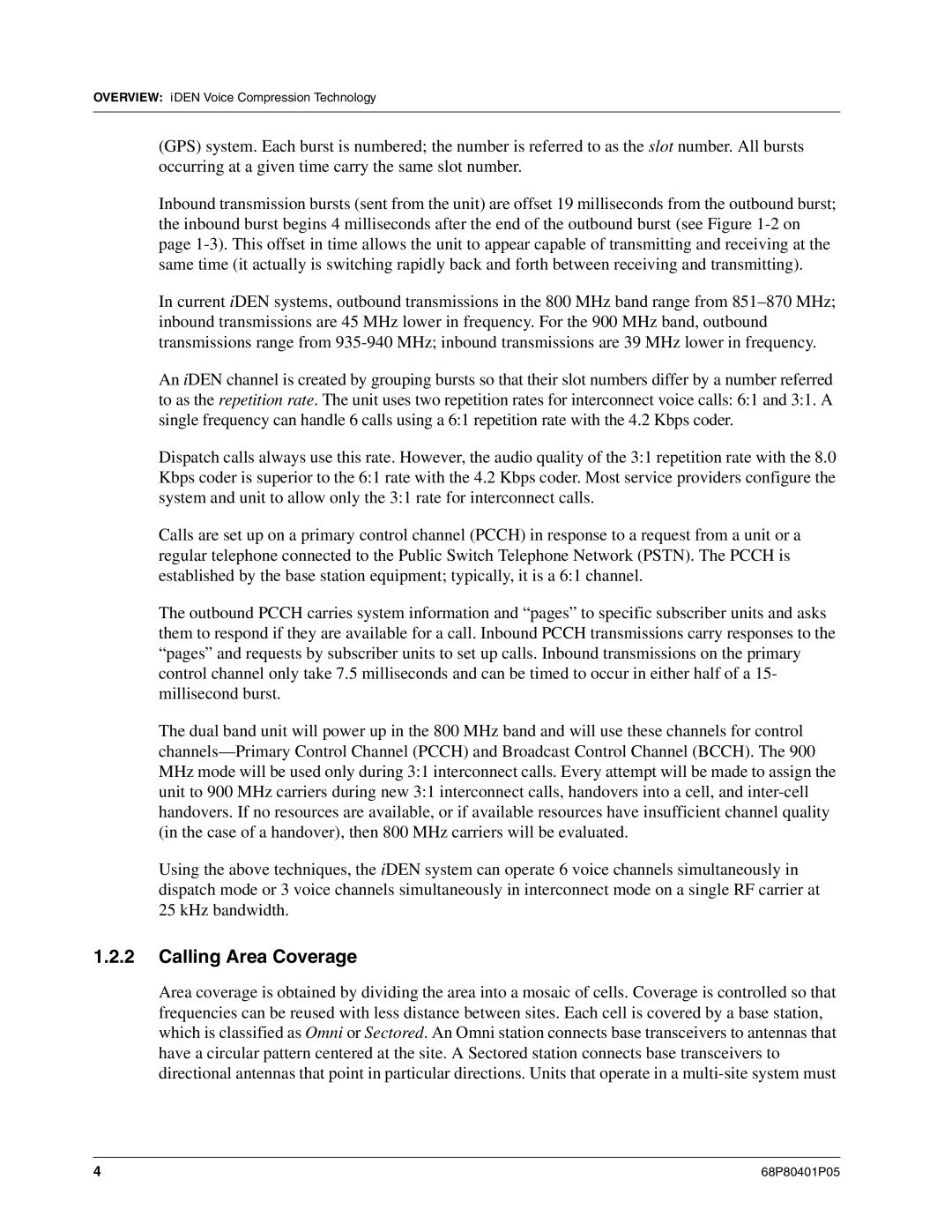 Motorola I580 service manual Calling Area Coverage 