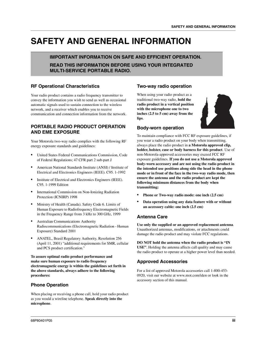 Motorola I580 service manual Safety and General Information 