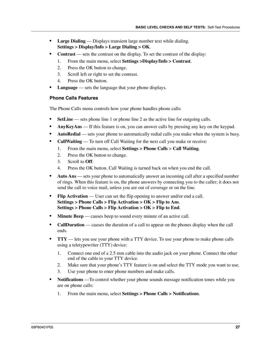 Motorola I580 service manual From the main menu, select Settings Display/Info Contrast, Phone Calls Features 