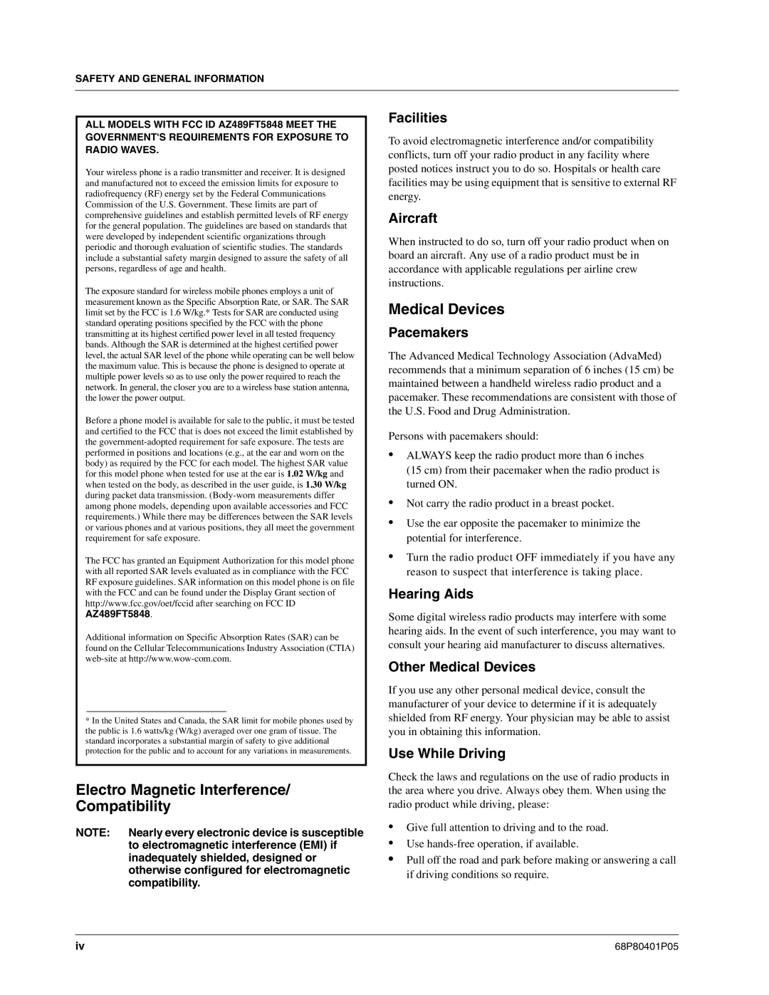 Motorola I580 service manual Electro Magnetic Interference Compatibility, Medical Devices 