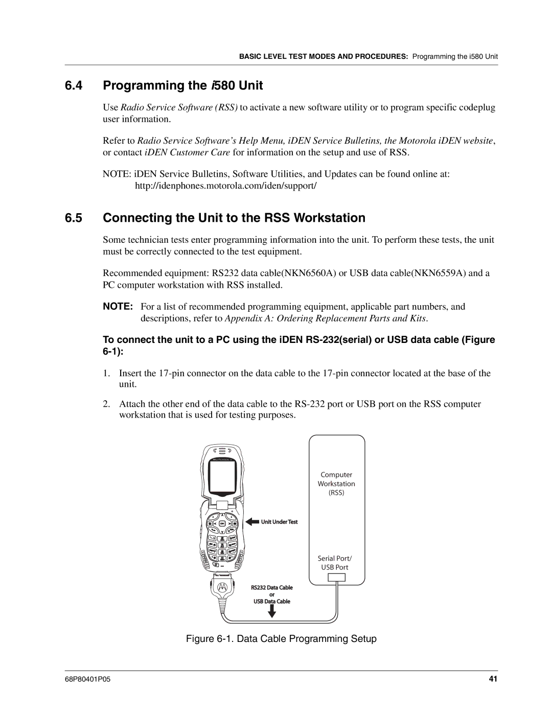 Motorola I580 service manual Programming the i580 Unit, Connecting the Unit to the RSS Workstation 