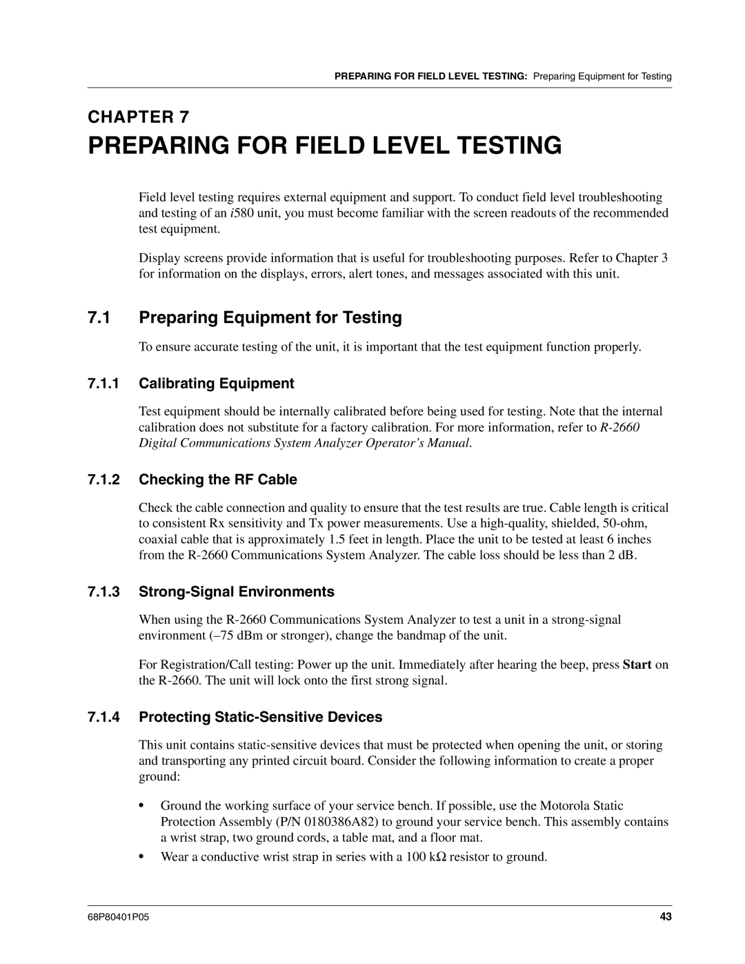 Motorola I580 service manual Preparing for Field Level Testing, Preparing Equipment for Testing 