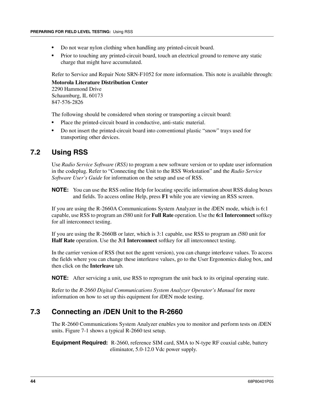 Motorola I580 service manual Using RSS, Connecting an iDEN Unit to the R-2660 