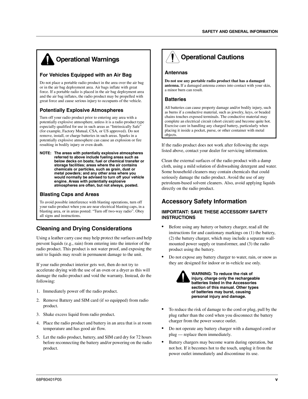 Motorola I580 service manual Accessory Safety Information, Cleaning and Drying Considerations 