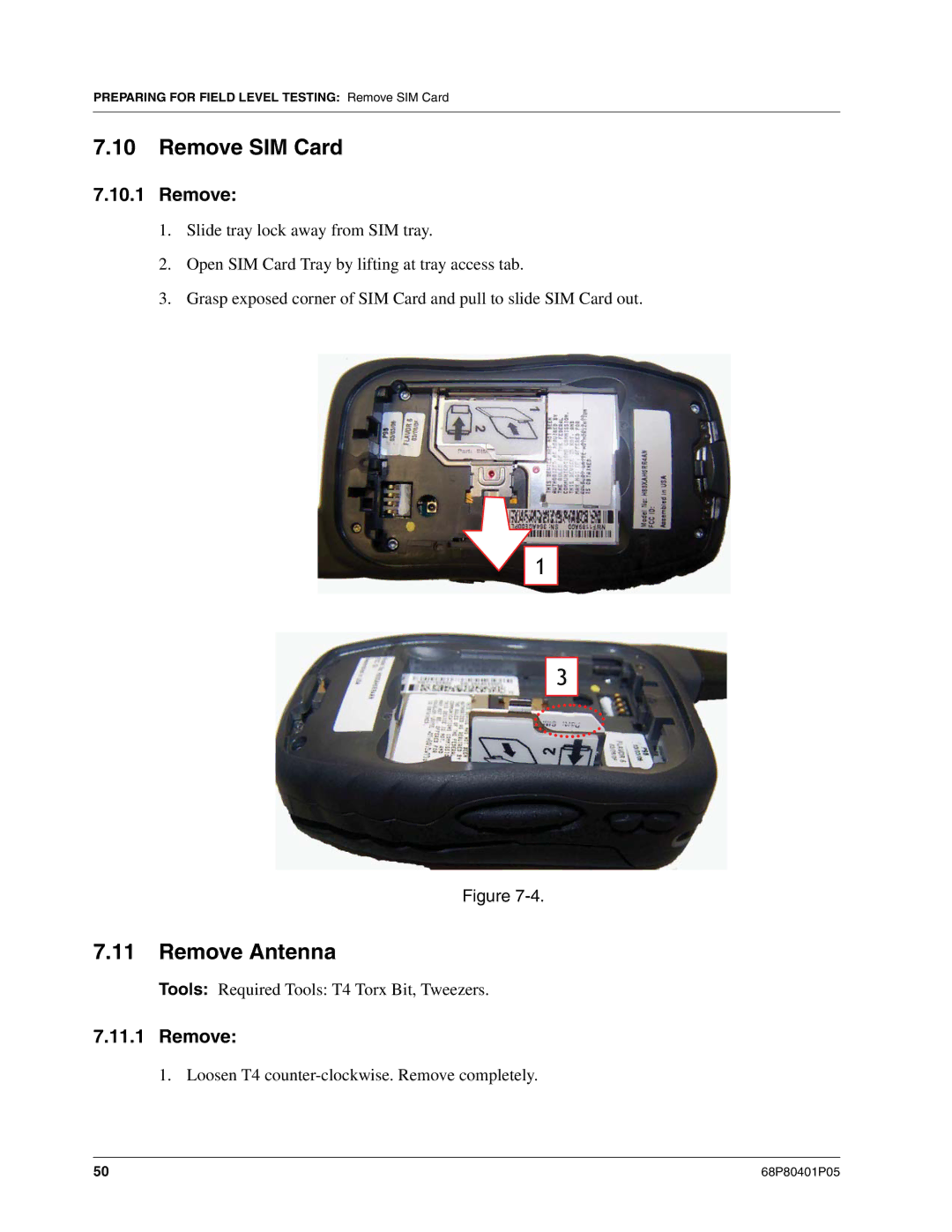 Motorola I580 service manual Remove SIM Card, Remove Antenna 