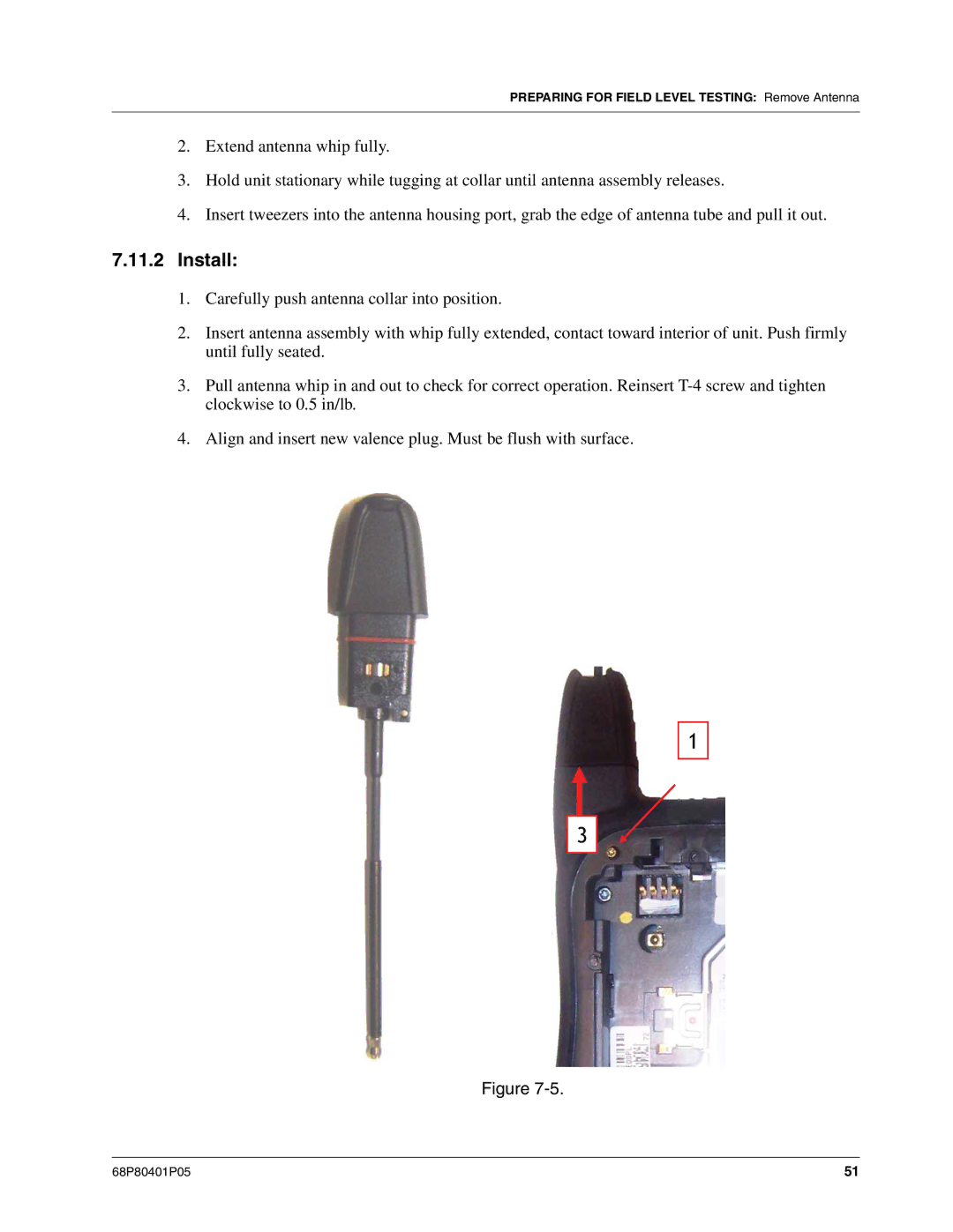 Motorola I580 service manual Preparing for Field Level Testing Remove Antenna 