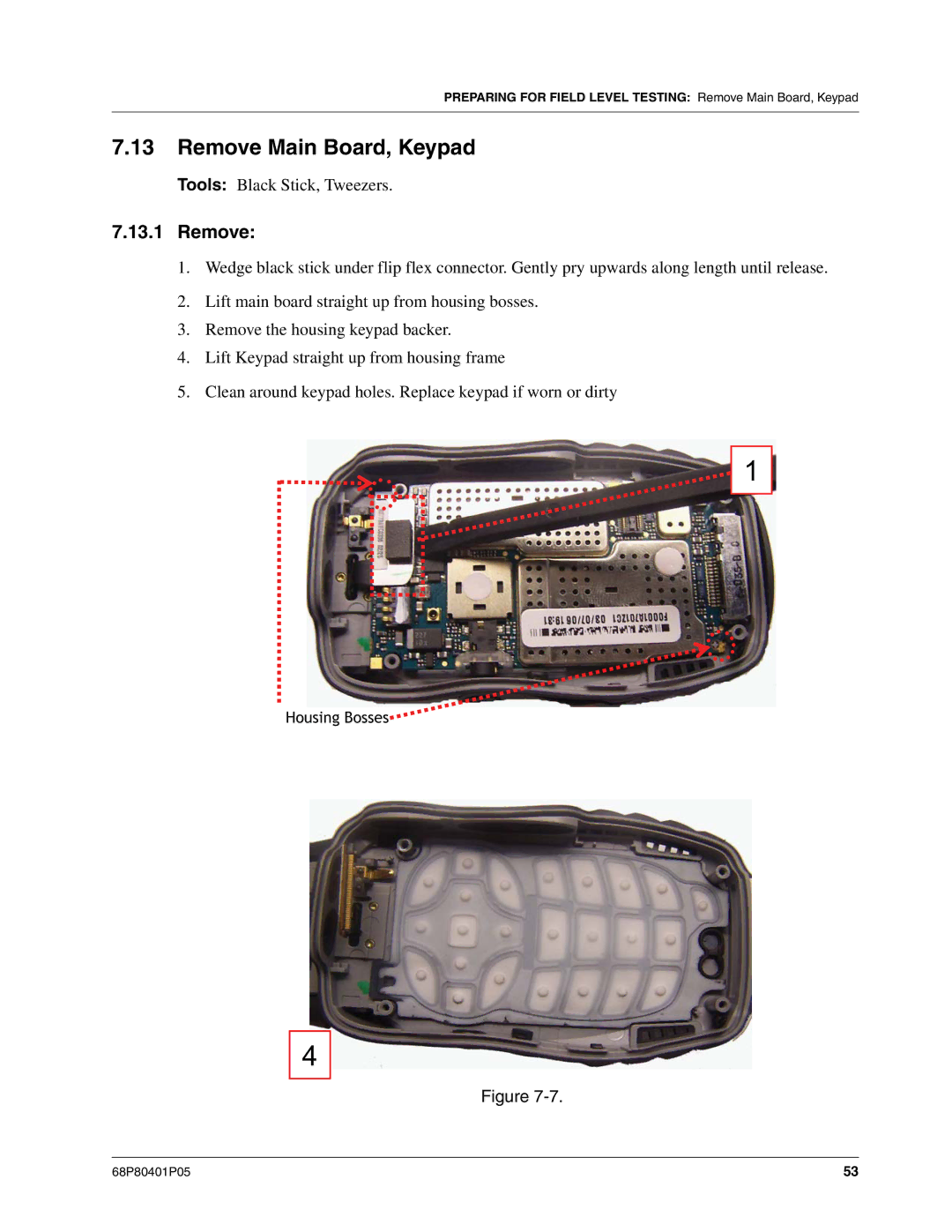 Motorola I580 service manual Remove Main Board, Keypad 