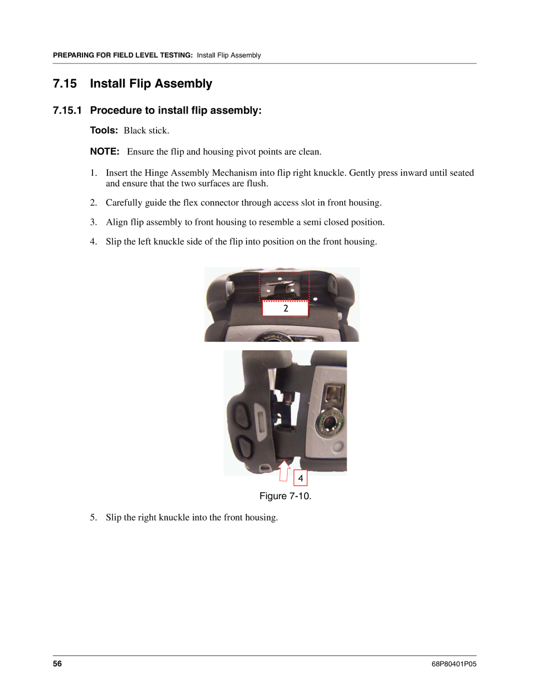 Motorola I580 service manual Install Flip Assembly, Procedure to install flip assembly 