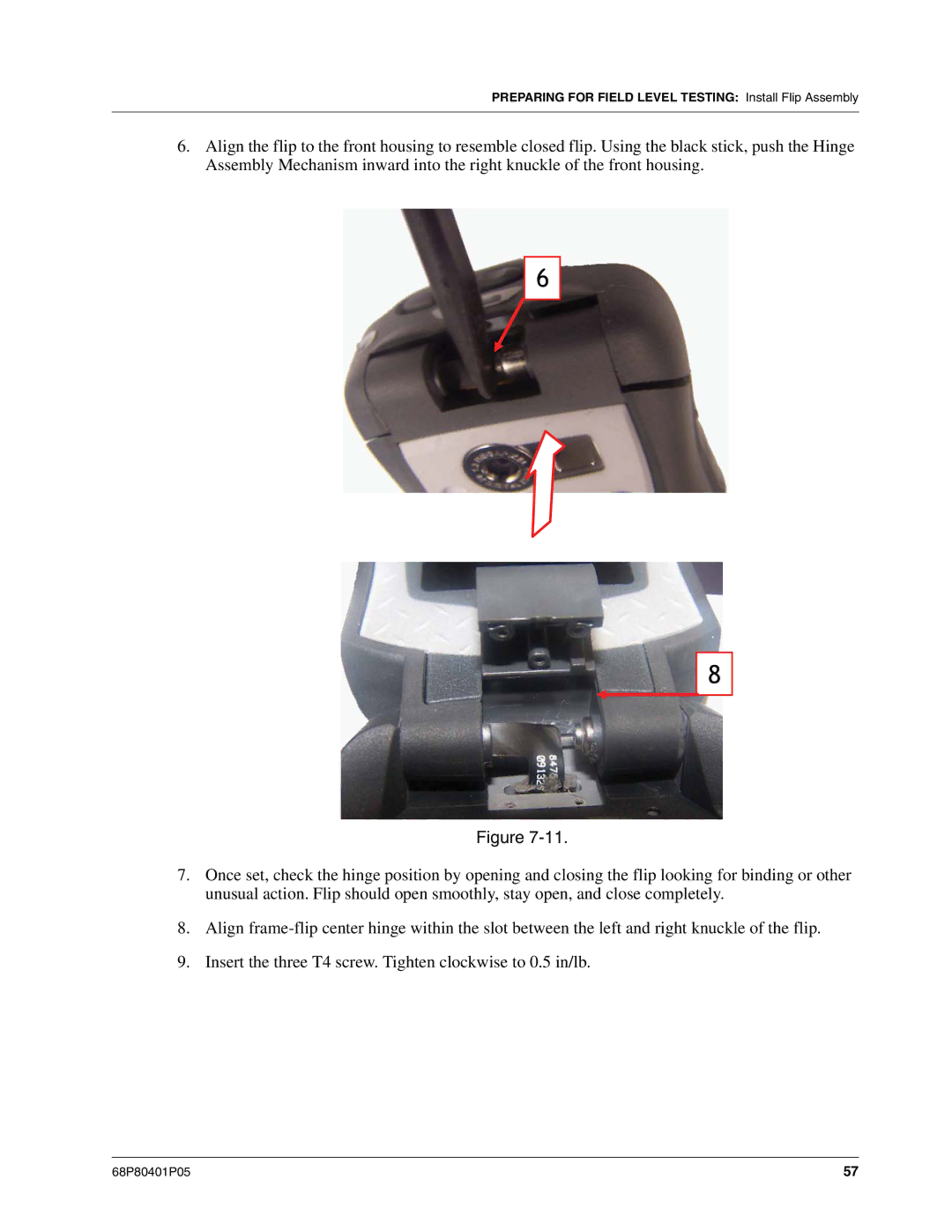 Motorola I580 service manual Preparing for Field Level Testing Install Flip Assembly 