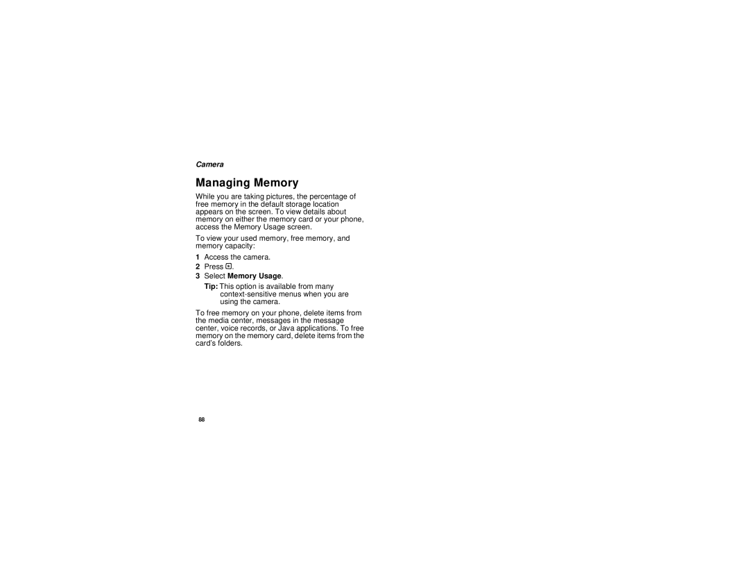 Motorola I580 manual Managing Memory 