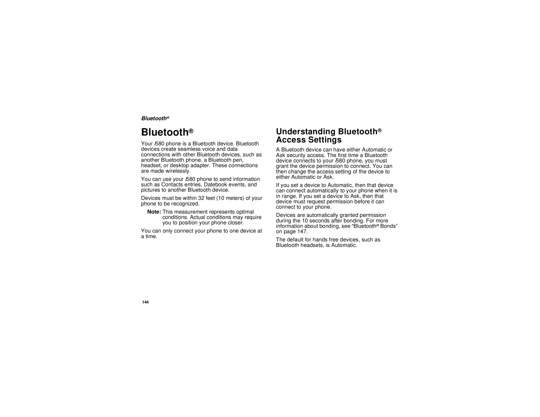 Motorola I580 manual Understanding Bluetooth Access Settings 