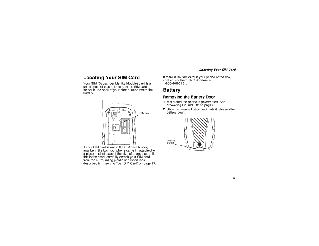 Motorola I580 manual Locating Your SIM Card, Removing the Battery Door 