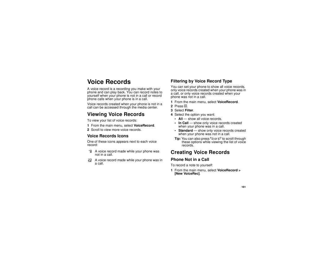 Motorola I580 manual Viewing Voice Records, Creating Voice Records 