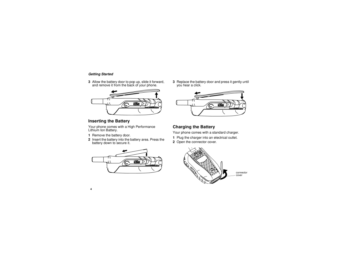 Motorola I580 manual Inserting the Battery, Charging the Battery 