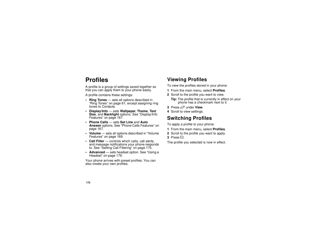 Motorola I580 manual Viewing Profiles, Switching Profiles 