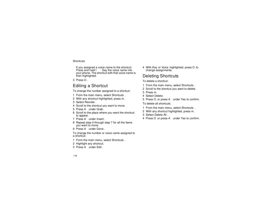 Motorola I580 manual Editing a Shortcut, Deleting Shortcuts 