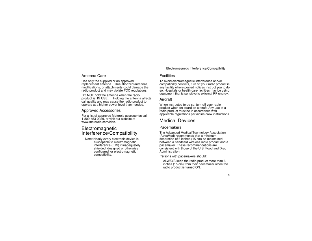 Motorola I580 manual Electromagnetic Interference/Compatibility, Medical Devices 