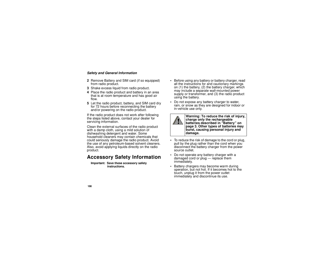 Motorola I580 manual Accessory Safety Information 