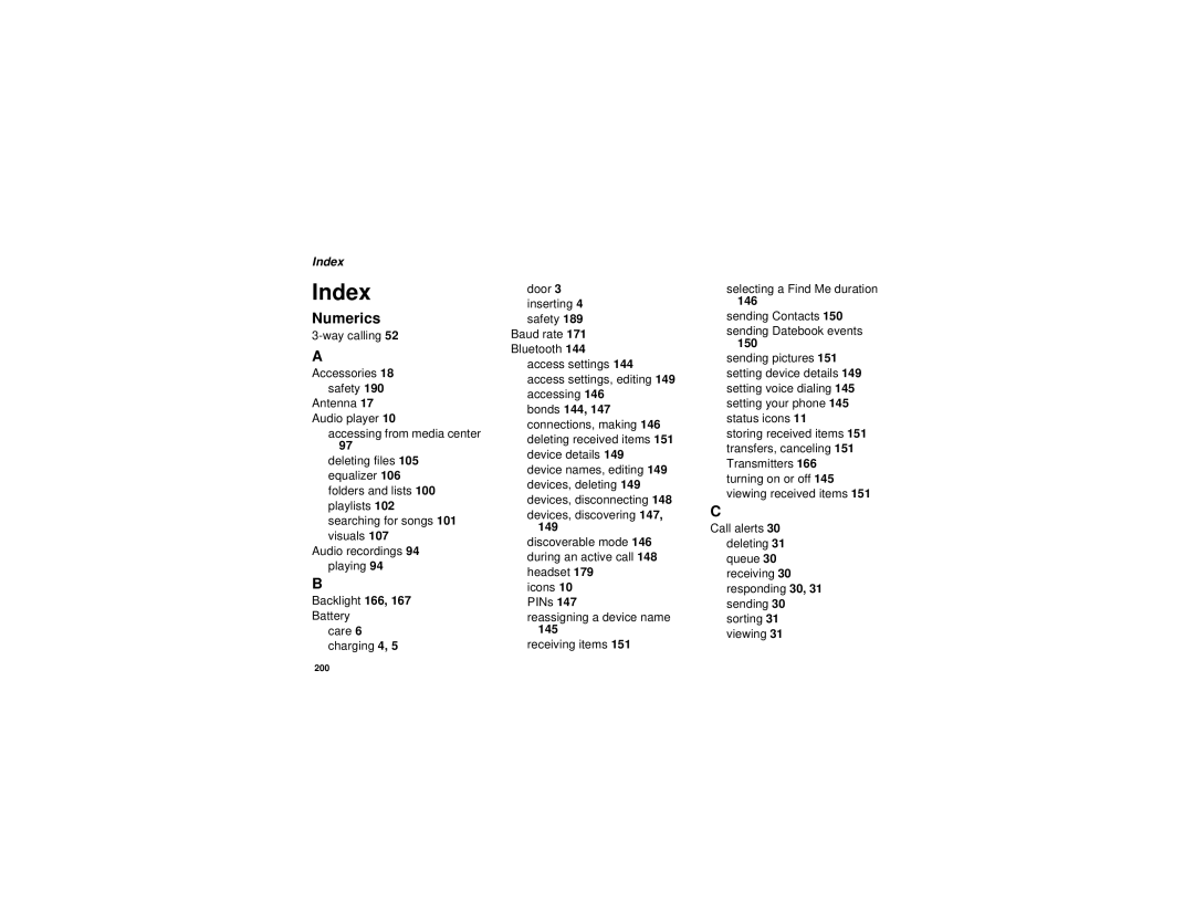 Motorola I580 manual Index, Numerics 