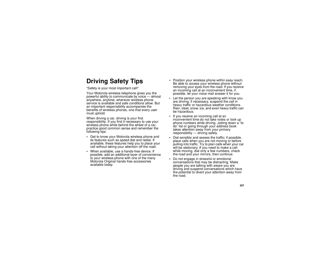 Motorola I580 manual Driving Safety Tips 