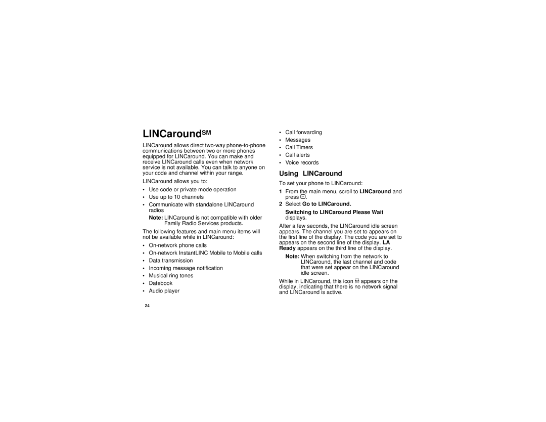 Motorola I580 manual LINCaroundSM, Using LINCaround 