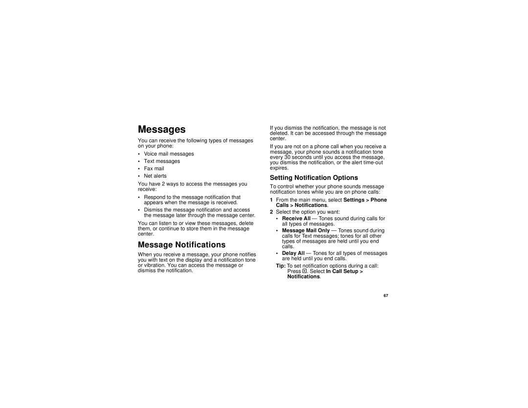 Motorola I580 manual Messages, Message Notifications, Setting Notification Options 