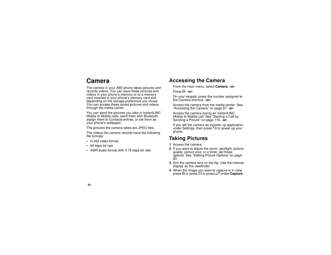 Motorola I580 manual Accessing the Camera, Taking Pictures 