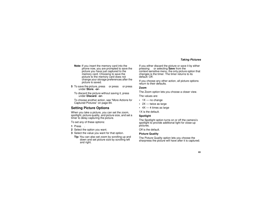 Motorola I580 manual Setting Picture Options, Taking Pictures 